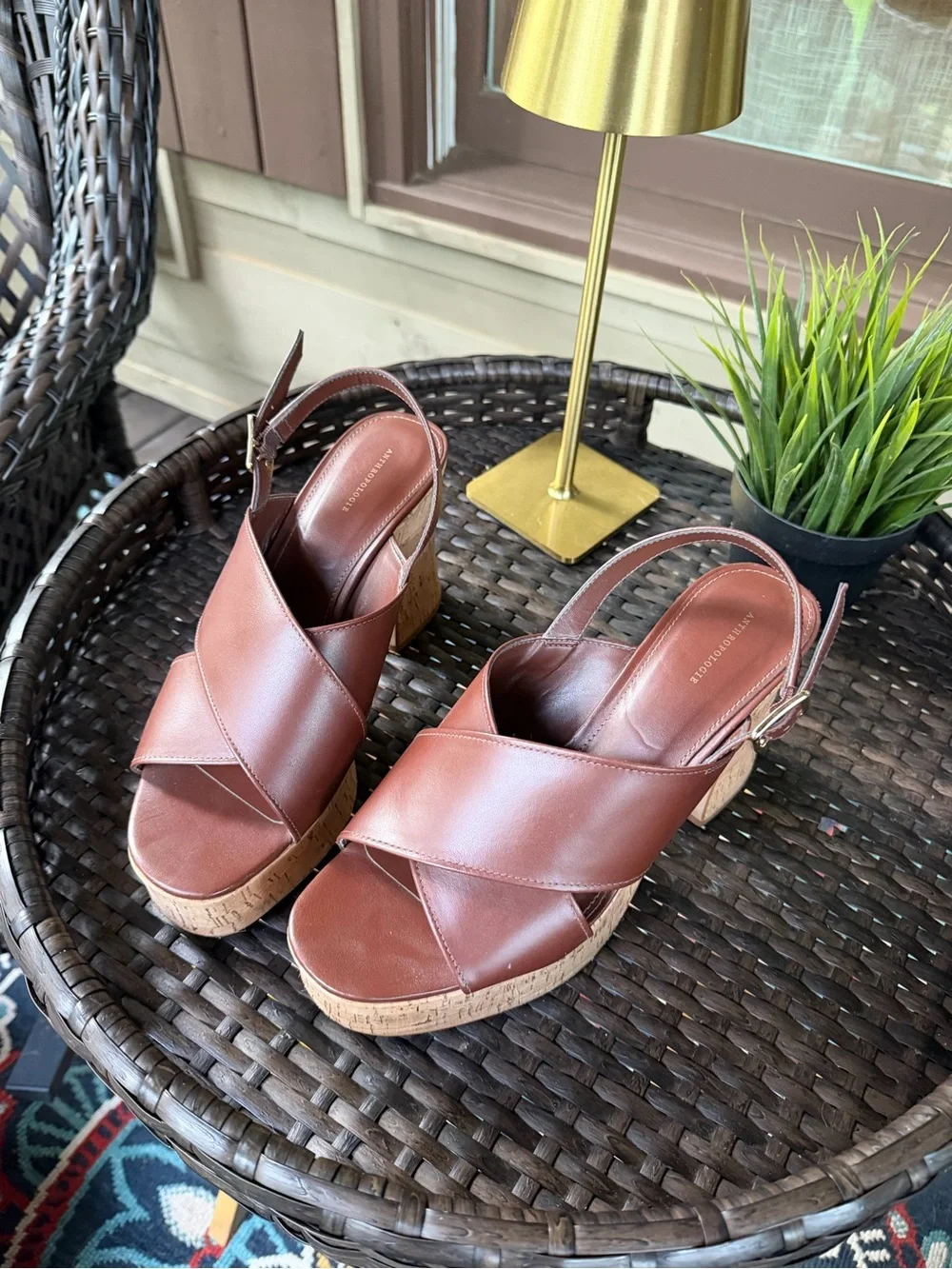 Anthropologie Leather Cork Platform Slingback Shoes Size EU 40/US 9